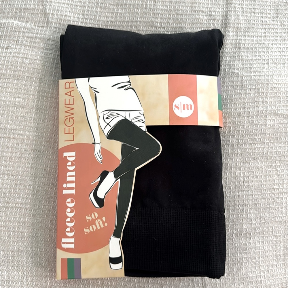 Black Fleece Lined Leggings, Size S/M